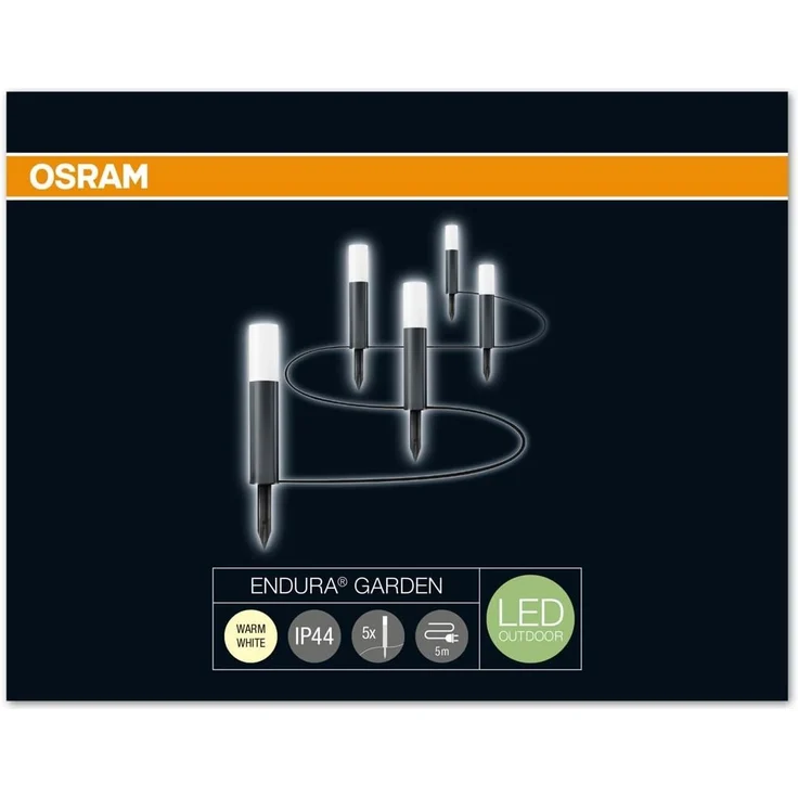 Osram LED Endura Garden Pole Mini Garten-Leuchtenkette, fuer Aussenanwendungen, warmweiss, 5 Pylonen, Hoehe: 22, 7 cm – Bild 3