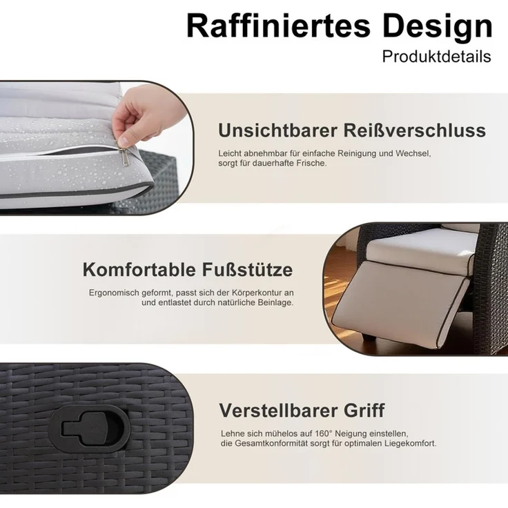 HOMAVO Gartensessel Rattansessel mit verstellbarer Rückenlehne, praktischem Ablagetisch, Maximale Belastung 200 kg, Legierung Stahlrahmen, wetterfest, mit Fußstütze, manuelle Verstellung – Bild 8