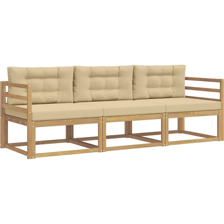 vidaXL Outdoor-Sofagarnitur 3 stk. Weiß und Beige Polyester 3385977 – Bild 2