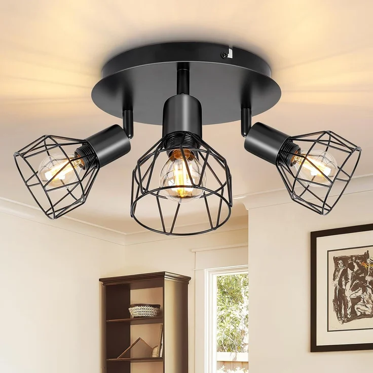 Dehobo Led Deckenstrahler Schwenkbar 350° - Deckenleuchte E14 3 Flammig Rund - Deckenlampe Spots Led Schwarz - Küchenlampe Wohnzimmerlampe Deckenspot Schlafzimmer – Bild 1