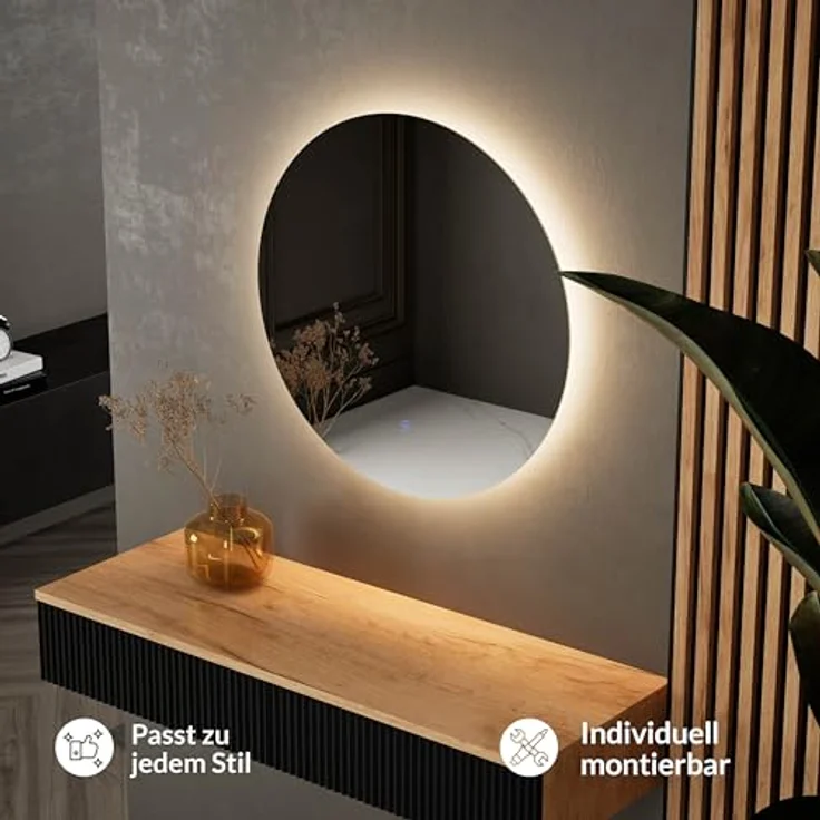 Planetmöbel Dekospiegel NOVA, runder Wandspiegel mit LED-Beleuchtung, Touch-Funktion, dimmbar, 60 cm, 4200K – Bild 3