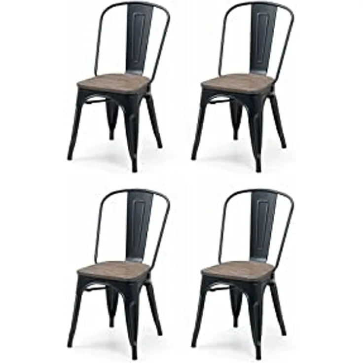 Julian Bowen 4er-Set Grafton-Metallstühle, Ulmenholz in Mokka und Schwarz