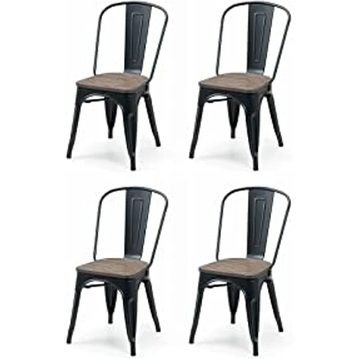 Julian Bowen 4er-Set Grafton-Metallstühle, Ulmenholz in Mokka und Schwarz – Bild 1