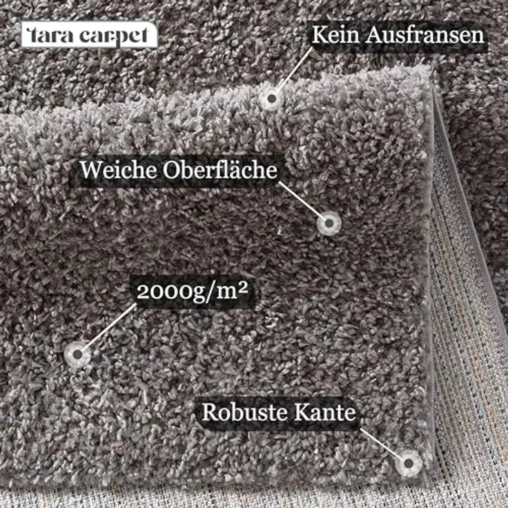 Taracarpet Shaggy Teppich Wohnzimmer Venezia Hochflor Langflor Teppiche modern Anthrazit 140x200 cm – Bild 4