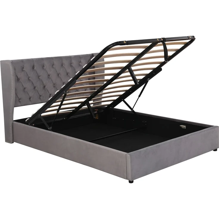 Merax Doppelbett, 140 x 190 cm, hydraulisch verstellbares Funktionsbett mit Lattenrost und Stauraum, Samt, grau – Bild 8
