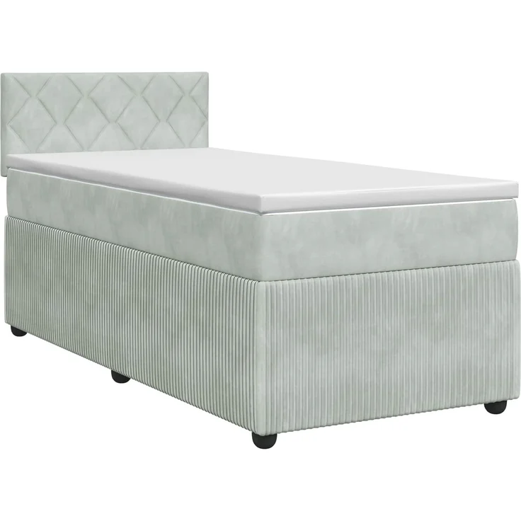 vidaXL Boxspringbett mit Matratze Hellgrau 90 x 190 cm Samt 3451589 – Bild 2