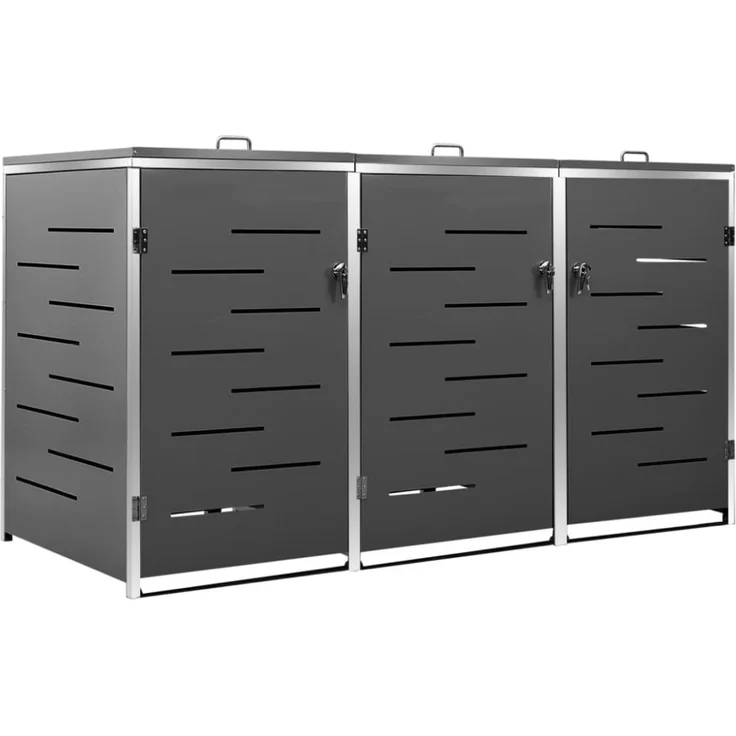 vidaXL Mülltonnenbox für 3 Tonnen 207x77,5x115 cm Edelstahl 149556 – Bild 8