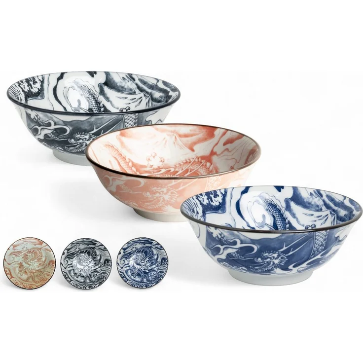 WestCraft Servierschüssel Japan-Bowls ASIATICA, Drachengott Edition, Porzellan-Schalen, 20,5 cm, Porzellan, Hochwertig, asiatische Ramen-, Reis-, Nudel-, Udon-, Suppen-Schüssel – Bild 1