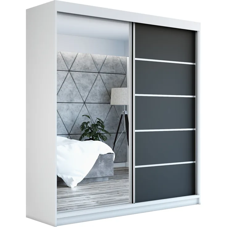 Schwebetürenschrank GAP 2-türig Schrank 180 cm (mit Spiegel) Farbe: Weiß , schwarz
