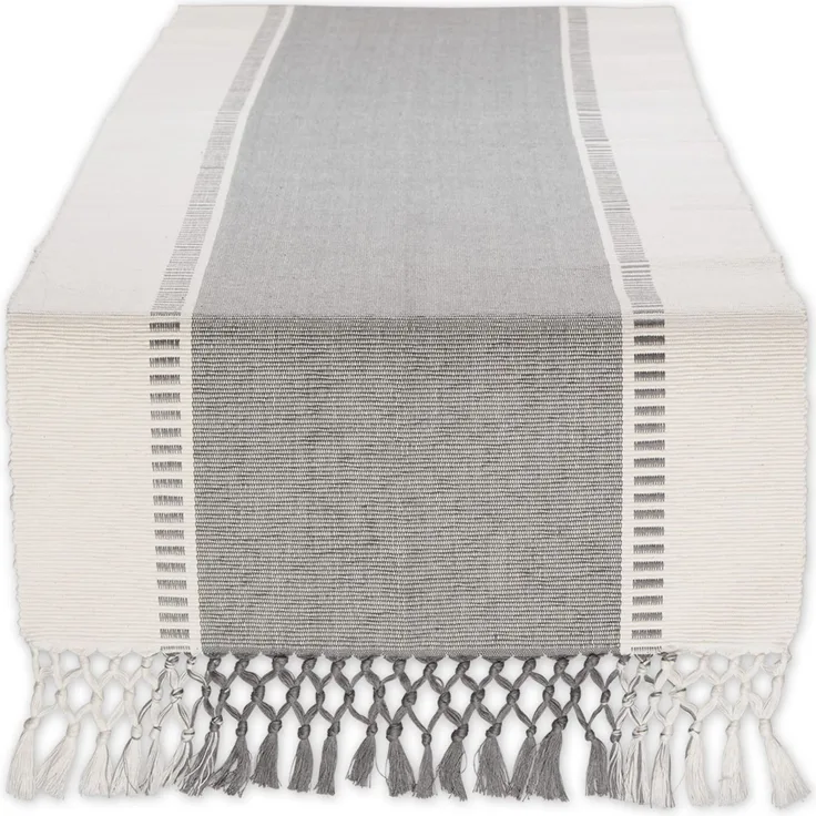 DII Dobby Stripe Woven Table Runner, Baumwolle, Cool Grey, 13x72