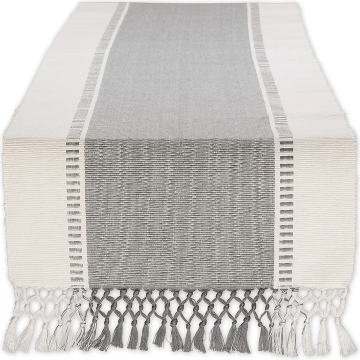 DII Dobby Stripe Woven Table Runner, Baumwolle, Cool Grey, 13x72