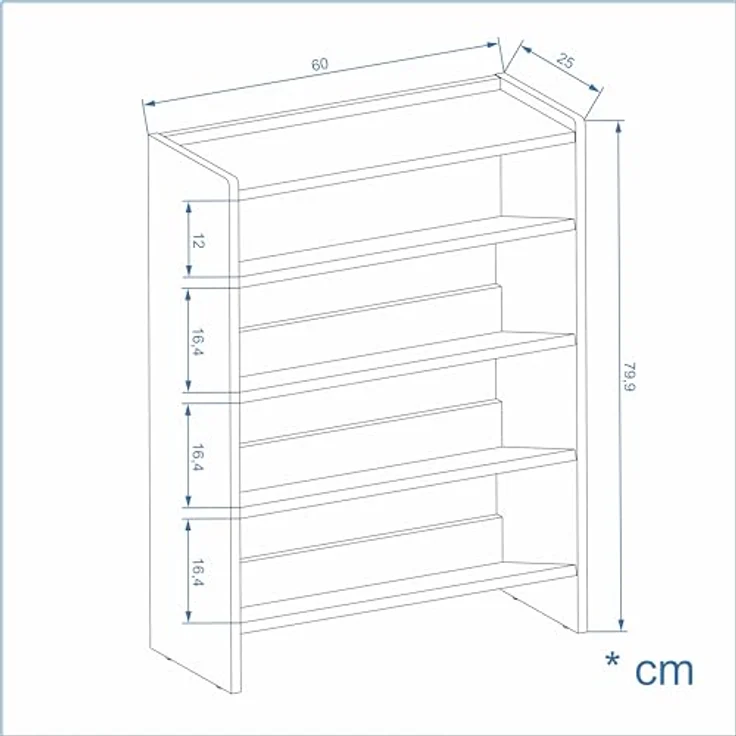 KOMTO Schuhregal Elexis 4 Schmal - Schuhablage Flur mit 4 Ebenen Offener Schuhschrank, Schuhschrank Schuh Organizer Platzsparend, 60 x 25 x 80 cm – Bild 4