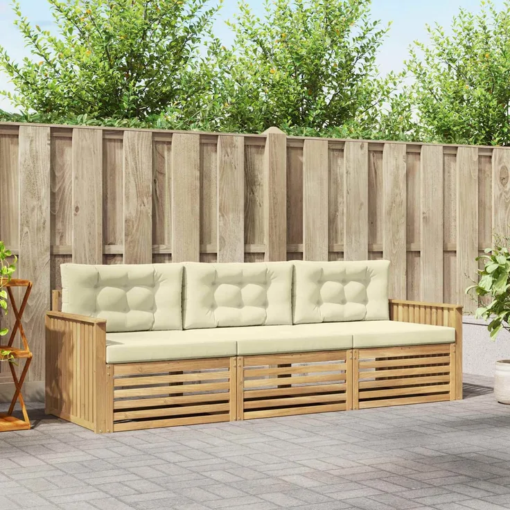 vidaXL Outdoor-Sofagarnitur 3 stk. 3-Sitzer Weiß und Creme 3389960
