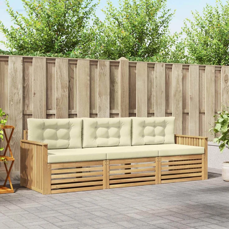 vidaXL Outdoor-Sofagarnitur 3 stk. 3-Sitzer Weiß und Creme 3389960 – Bild 1