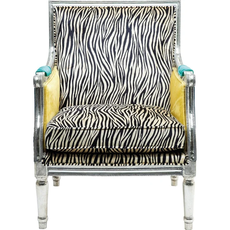 Kare Design Loungesessel Regency Zebra, 78128, bequemer XL Lese/TV-Polstersessel mit Armlehne, schwarz-weiss silber (H/B/T) 98 x 70 x 68 cm