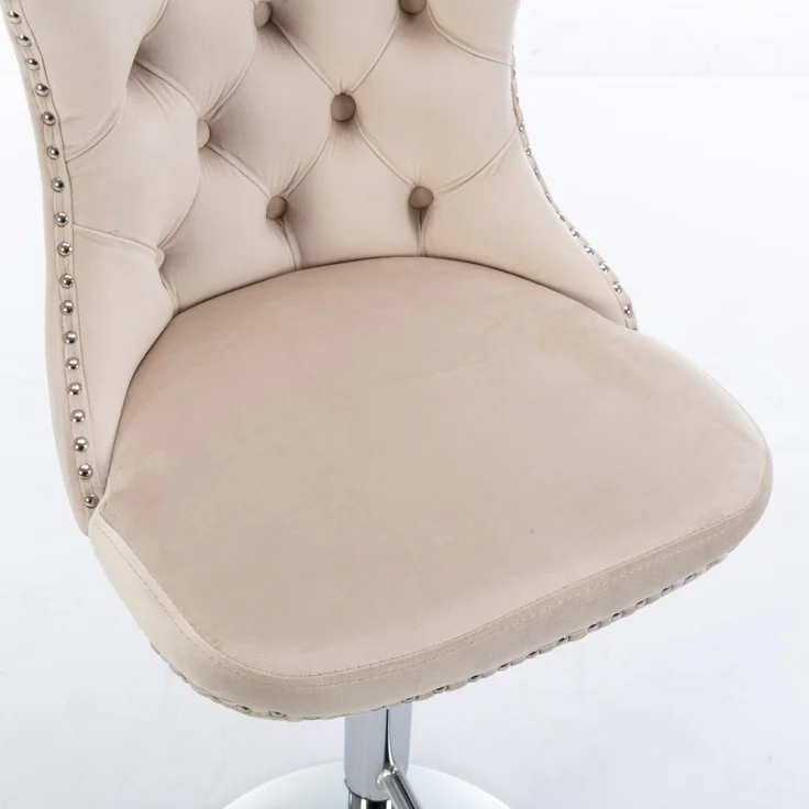 Swivel Velvet Barstools Adjustable Seat Height from 25-33 Inch, Chrome base Bar Stools with Backs Comfortable Tufted for Home Pub and Kitchen Island, Set of 2,DE1712BG,Beige--Beige--46x46x115cm--YOUDENOVA – Bild 10