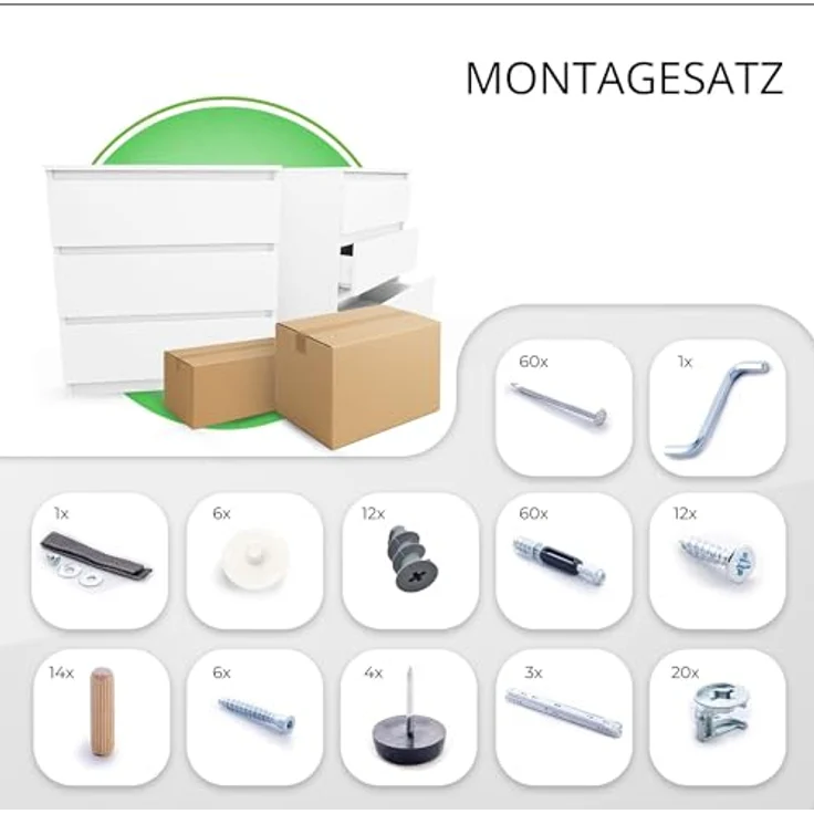 CDF Kommode mit Schublade Weiß Schrank Schubladenschrank 3 Schubladen Malm Kommode viel Stauraum Geeignet für Wohnzimmer Schlafzimmer Komodenschrank Organizer Kleidung 40T x 70B x 75H cm – Bild 6