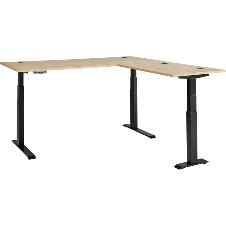 Eckschreibtisch >Memphis< höhenverstellbar, Artisan Eiche Dekor - 185x64/129x177 (BxHxT)
