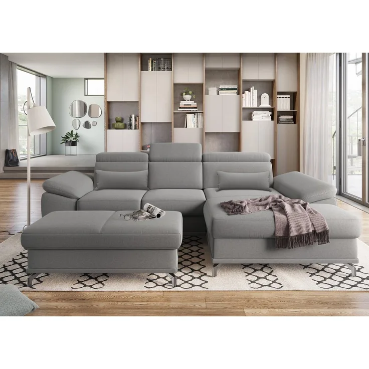 sit&more Ecksofa Cabrio L-Form, mit Sitztiefenverstellung, Arm- und Kopfteilverstellung, 2 Nierenkissen, Federkern, optional Bettfunktion und Stauraum