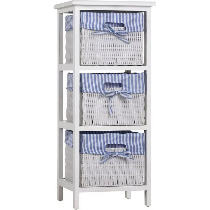 HTI-Living Badregal Regal mit 3 Körben Mia Landhaus Weiß Blau, Stück 1-tlg, Badregal Schubladenkommode
