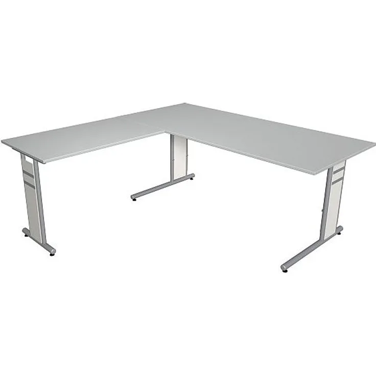 Kerkmann Schreibtisch 4096 Form 4 180x80 x68-82 cm mit Anbautisch 100x60 cm und C-Fuß-Gestell lichtgrau