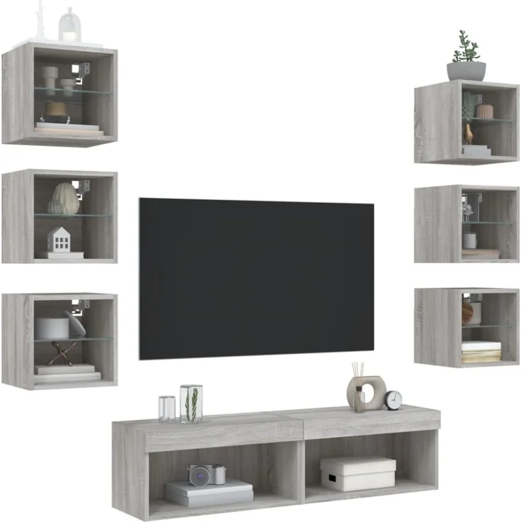 vidaXL 8-tlg. Wohnwand mit LED-Beleuchtung Grau Sonoma Holzwerkstoff 3216638 – Bild 7