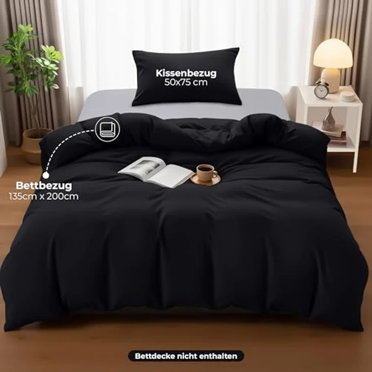 Utopia Bedding Bettwäsche 135x200 Set - Mikrofaser Bettbezug 135x200 cm + 1 Kissenbezug 50x75 cm - Schwarz – Bild 5