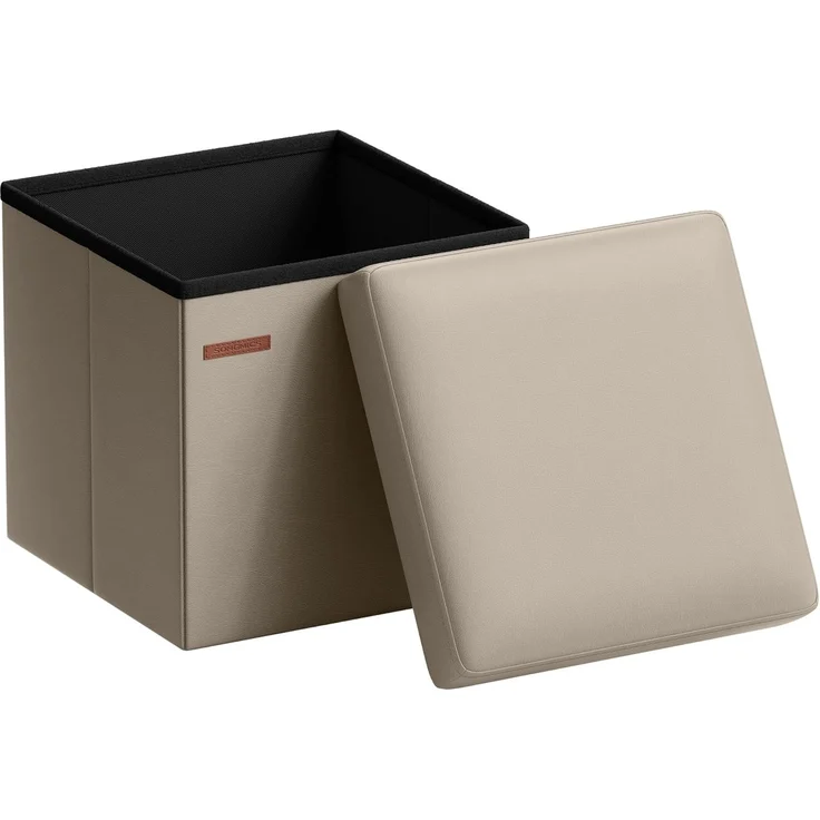 SONGMICS Sitzhocker 38 cm, Aufbewahrungsbox faltbar, Fußhocker mit Deckel, aus Kunstleder, bis 300 kg belastbar, für Eingang, Wohnzimmer, Schlafzimmer, Kamelbraun LSF010K03 – Bild 1
