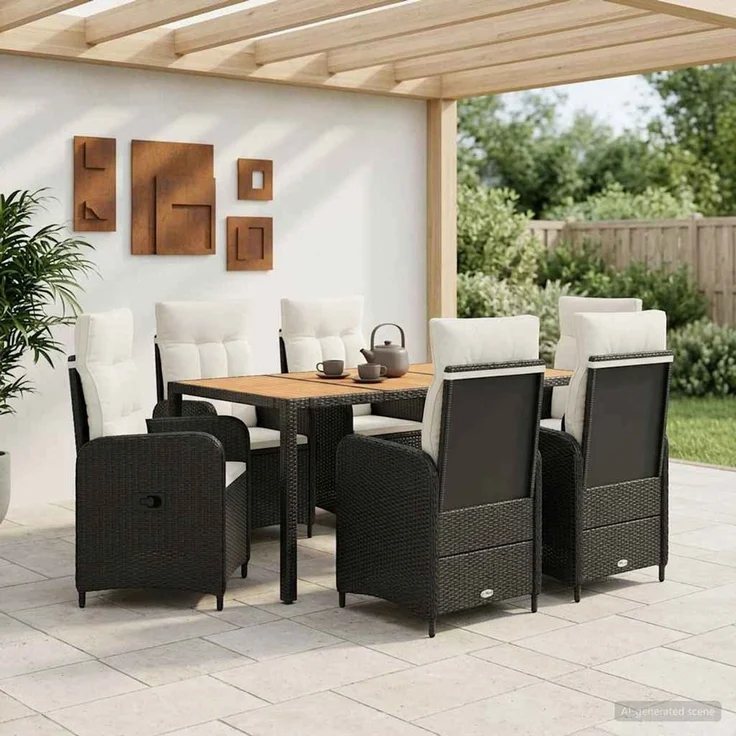 vidaXL Outdoortisch-Set 7 stk. Schwarz und Cremeweiß 190 x 90 x 75 cm 3422276 – Bild 1