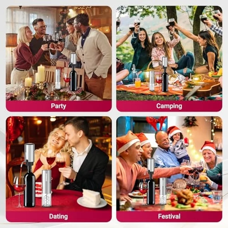Todeco Elektrischer Weinflaschenöffner Set, 4-in-1 Weinöffner Set mit Wiederaufladbarer Korkenzieher, Automatischer Weinbelüfter, Folienschneider und Vakuum Weinstopfen, Geschenkset für Weinliebhaber – Bild 2
