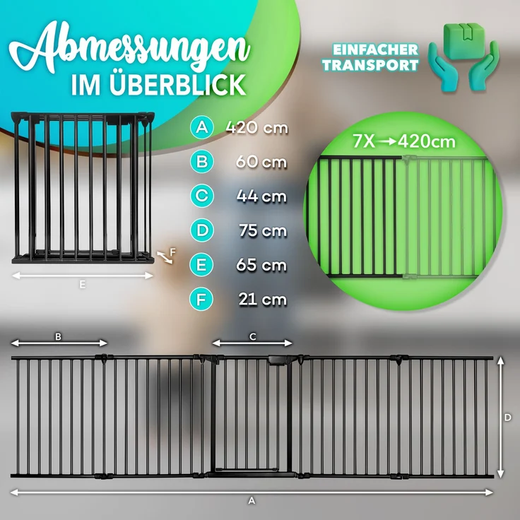 KIDUKU® Kaminschutzgitter Baby Schwarz - 420 cm Länge Absperrgitter Ofenschutzgitter Laufstall Türschutzgitter – Bild 2
