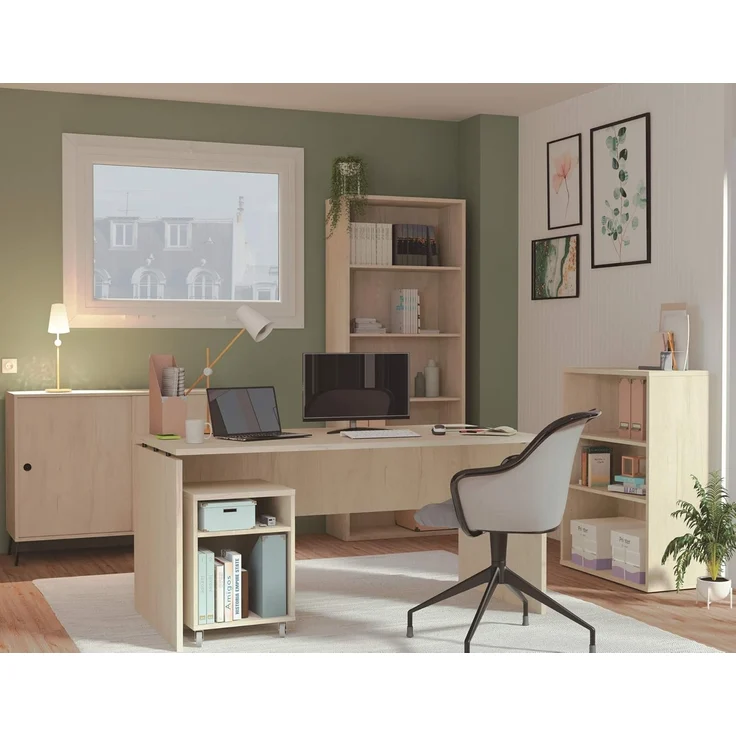 MUEBLES PITARCH 10093 Regal, Partikel-Spanplatte und Melamin, hohe Dichte, Eiche Aurora, 196,5 x 75,5 x 33 cm – Bild 2