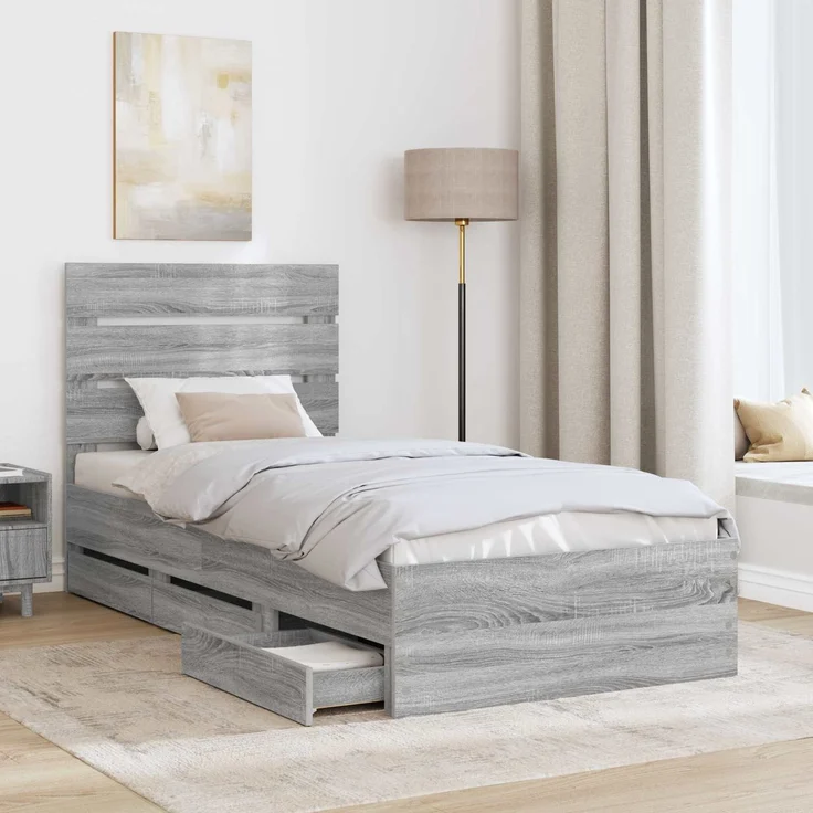 vidaXL Bettrahmen Sonoma-Grau 100 x 200 cm Ingenieurs Holz 3411857 – Bild 3