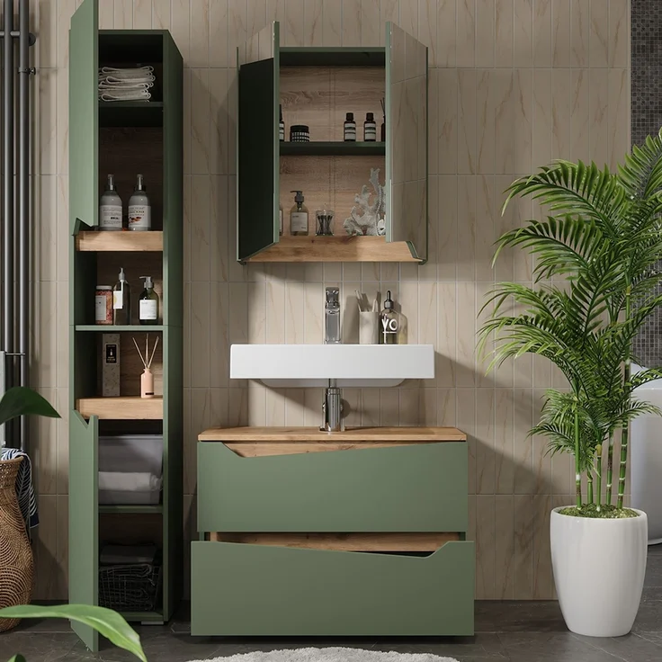 Badmöbel-Set Marelle Grün/Artisan-Eiche 3-teilig Vicco – Bild 5