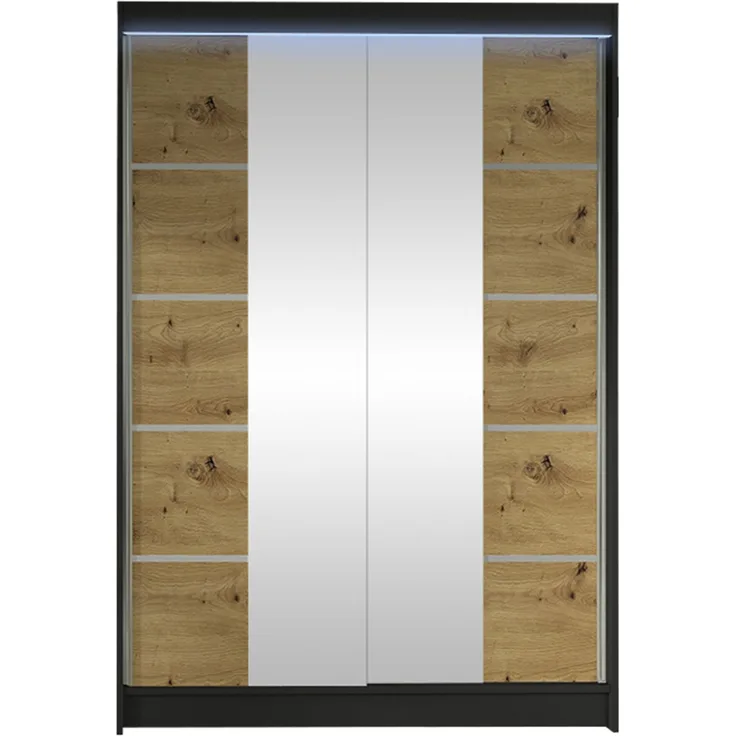 Kleiderschrank Lino V, mit RGB LED Beleuchtung, Farbe: Schwarz / Artisan Eiche