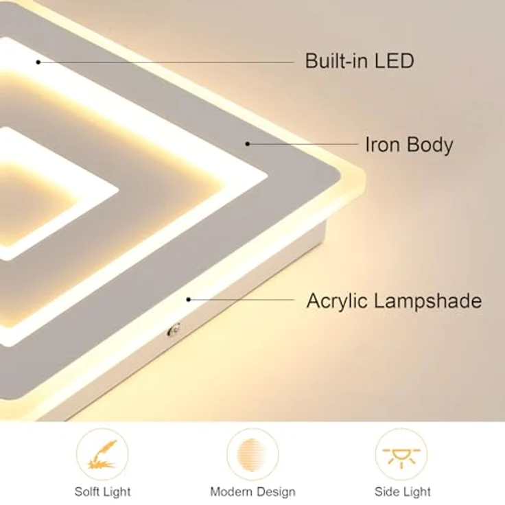 Comely LED Deckenleuchte Quadrat, 28cm 36W Moderne Deckenlampe Quadratisch Weiß LED Deckenbeleuchtung für Schlafzimmer, Wohnzimmer, Flur, Warmes Licht 3000K – Bild 6