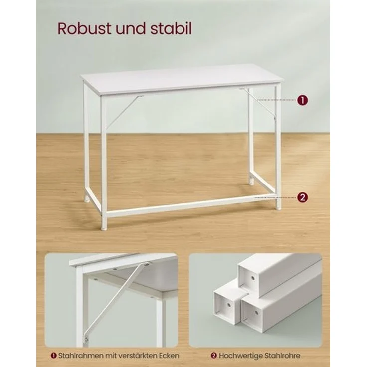 VASAGLE Schreibtisch, Kleiner Computertisch, Bürotisch, für Arbeitszimmer, Schlafzimmer, 60 x 120 x 76 cm, moderner Stil, Metallgestell, ahornweiß – Bild 5