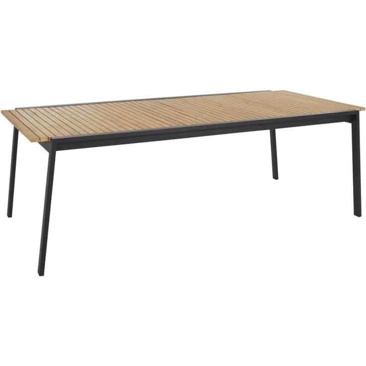 Gartenesstisch Naos aus Teak Natur und Edelstahl Schwarz, modern, ausziehbar 220-320 cm