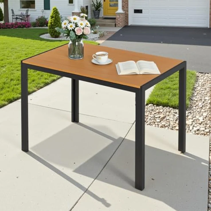 Clevich Gartentisch 110x70 cm aus Aluminium & WPC, Wetterfeste Balkontafel, Rectangular Patio Table, Outdoor Dining Table, Heat and Weather Resistant, Braun – Bild 2