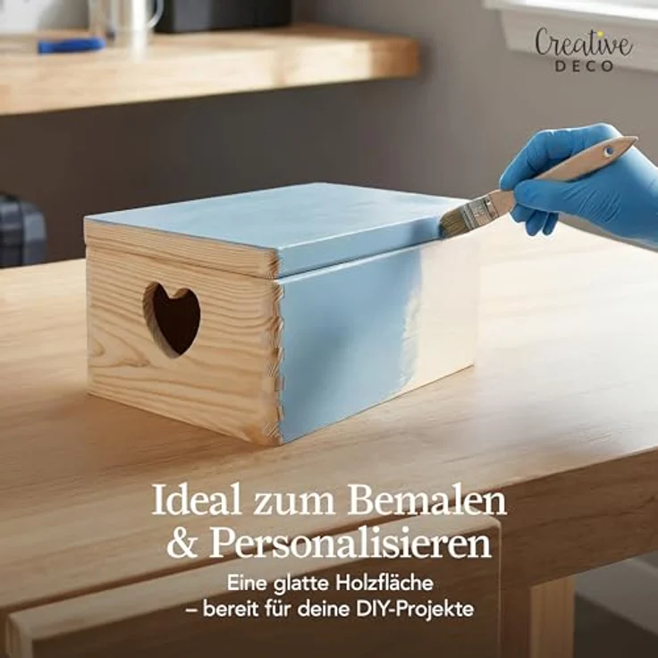 Creative Deco Aufbewahrungsbox Holzkiste mit Deckel Erinnerungsbox Holzbox, herzförmige Griffe – Bild 5