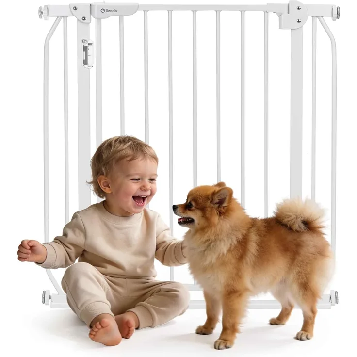 LIONELO Truus Slim mit LED Lampe Treppenschutzgitter Ohne Bohren, Türschutzgitter, Baby Türgitter zum Klemmen, Breite von 75 bis 105 cm
