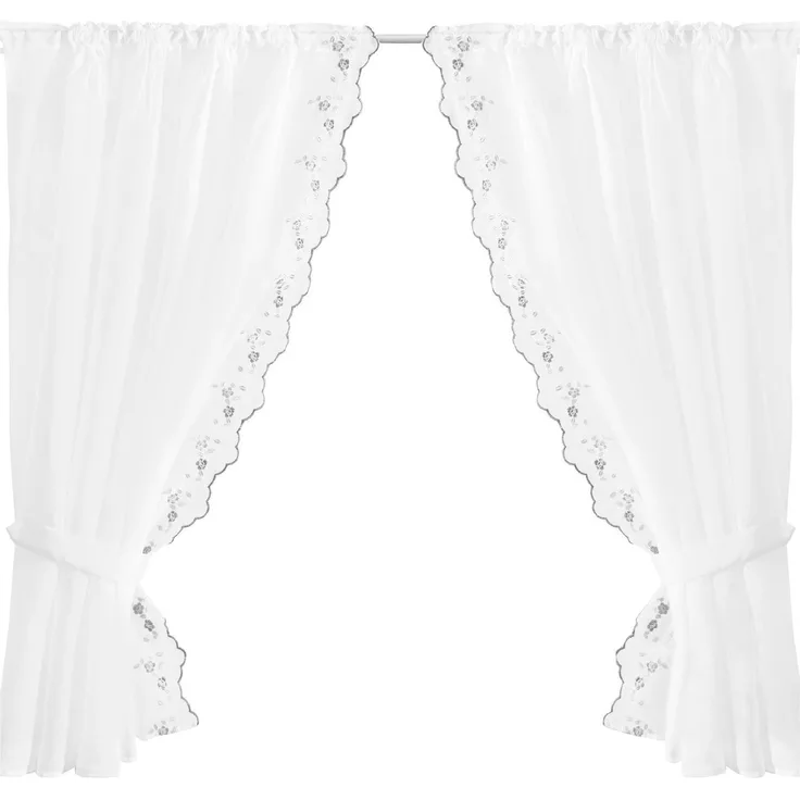 Gardinenset mit Stangendurchzug, Serie: Satin ca. 140x120 cm 140x120 cm schwarz - Blumen bestickt