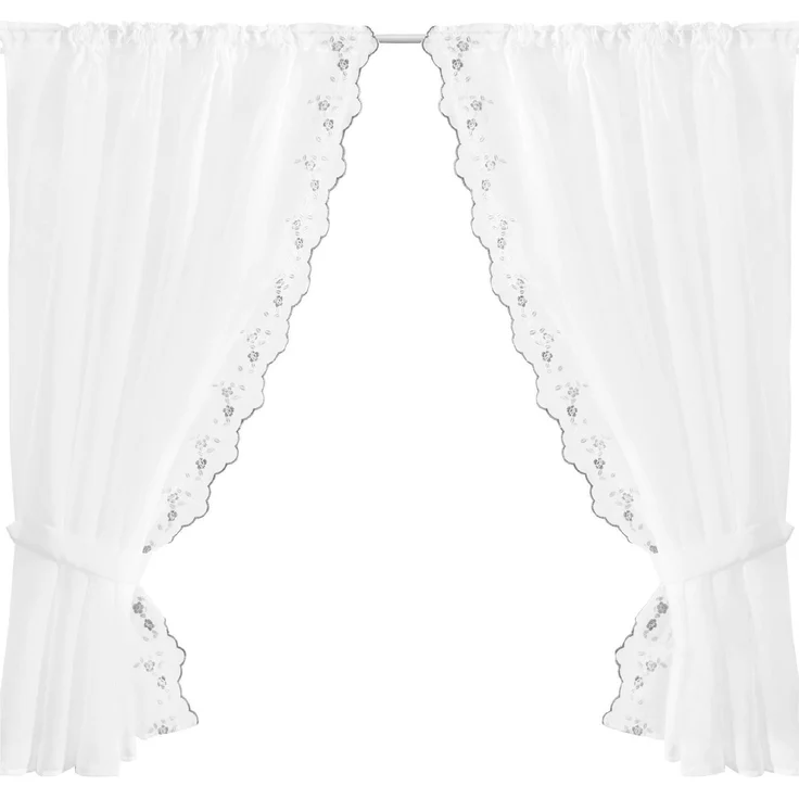 Gardinenset mit Stangendurchzug, Serie: Satin ca. 140x120 cm 140x120 cm schwarz - Blumen bestickt – Bild 1