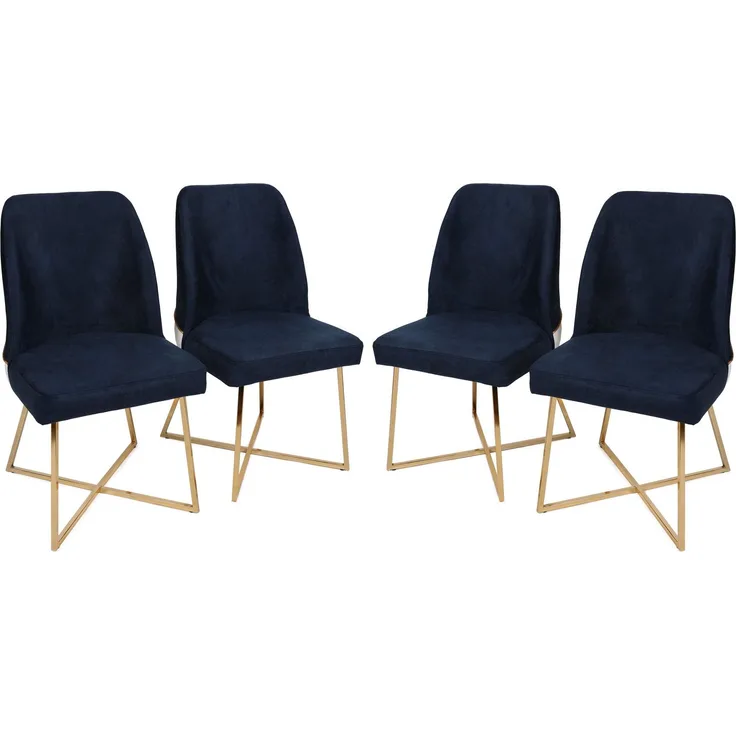 Skye Decor 'Madrid 908 V4' Stuhlset (4-teilig), Gold / Dunkelblau, 50 x 90 x 49 cm