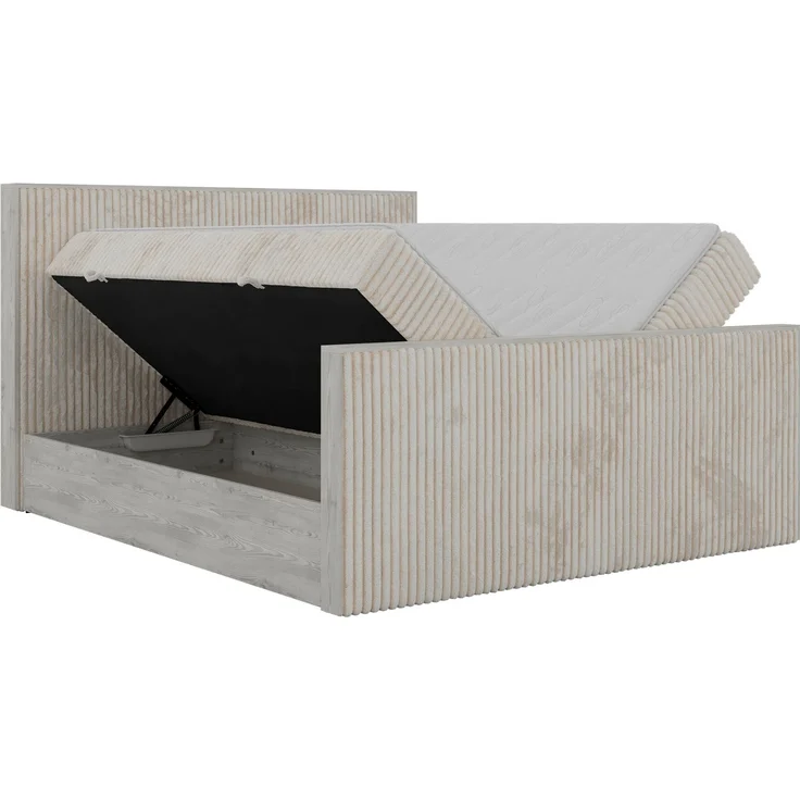 Boxspringbett NORDIC DUO 160 x 200 cm mit Matratze H3, hohe Kopfteil Doppelbett inkl. Topper Visco Holzoptik zwei Bettkästen - Beige Cord – Bild 8