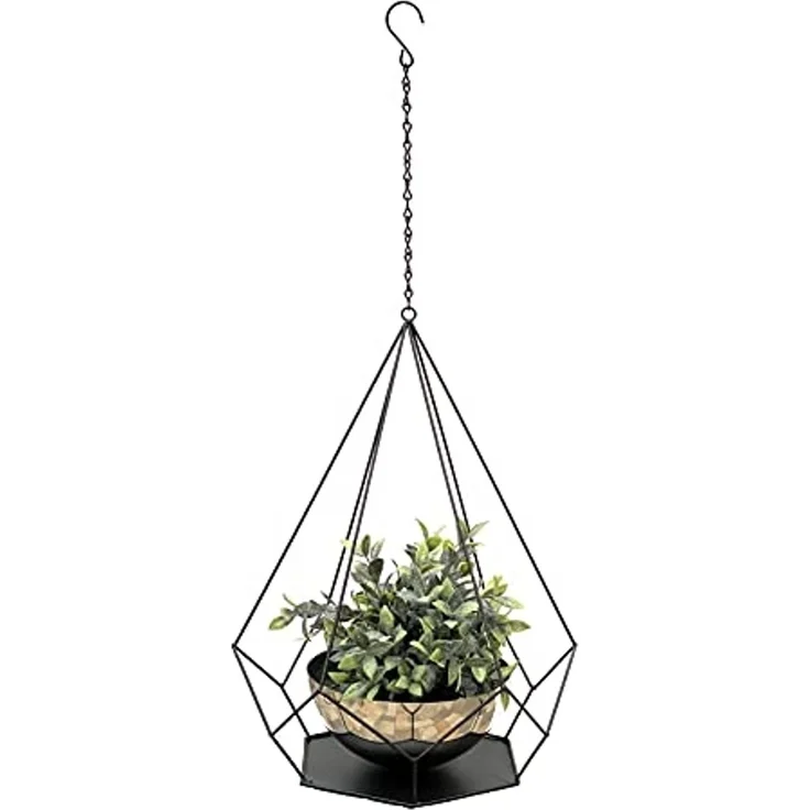 DanDiBo Blumenampel Innen Metall Wand Hängepflanzen 76 cm 96095 L mit Topf 6 Ecken Pflanzenhänger Blumenhänger Topfhänger Blumen Blumentopfhänger Hängetopf – Bild 1