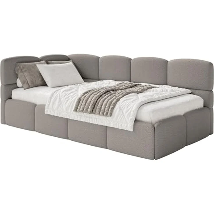 Selsey Jugendbett 90x200 cm Links Polsterbett mit Stauraum Gepolstetes Kopfteil Stabiler Rahmen aus Kiefer und Fichte Hochwertiger Bezug in Grau Für Kinderzimmer – Bild 3