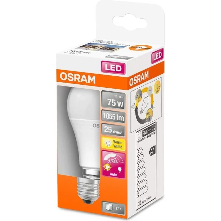 Osram LED Star+ Motion Sensor Classic A Lampe, in Kolbenform mit E27-Sockel, integrierter Bewegungssensor, Ersetzt 75 Watt, Matt, Warmweiß - 2700 Kelvin, 1er-Pack – Bild 3