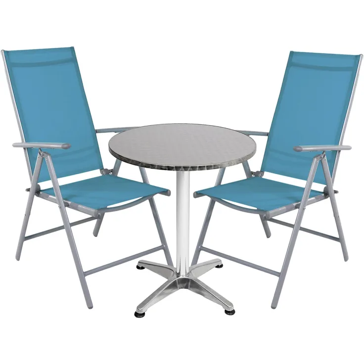 Bistro Sitzgarnitur Bistrogarnitur 3-teilig Silbergrau / Petrol