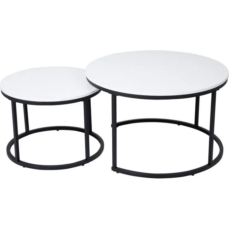 Home Collective Couchtisch 2er Set aus Holz, Wohnzimmertisch Modern (Büro Beistelltisch Loft Design TWIN, kratzfeste Oberfläche, Set 2 in 1), weiß, Rund Beistelltisch Set 2 in 1, Metallgestell für Wohnzimmer – Bild 2
